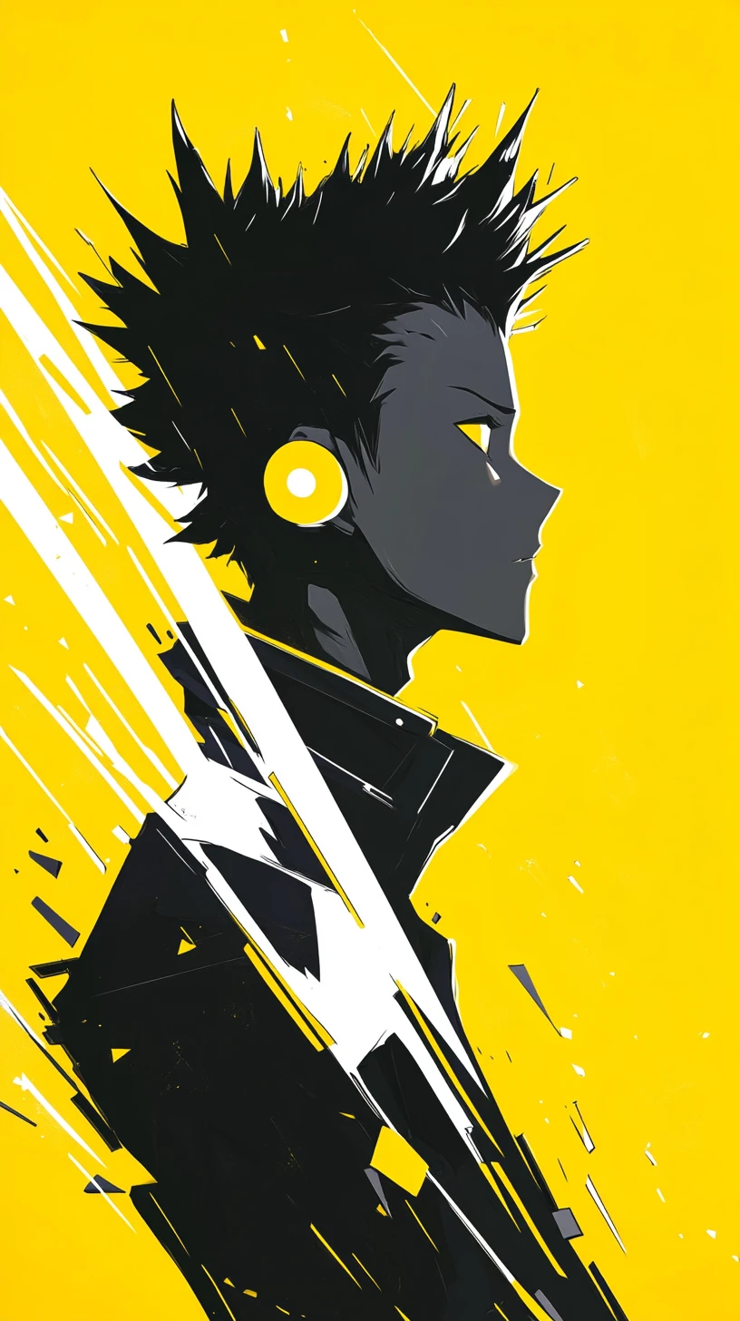 Retrato de perfil masculino estilo anime en amarillo intenso