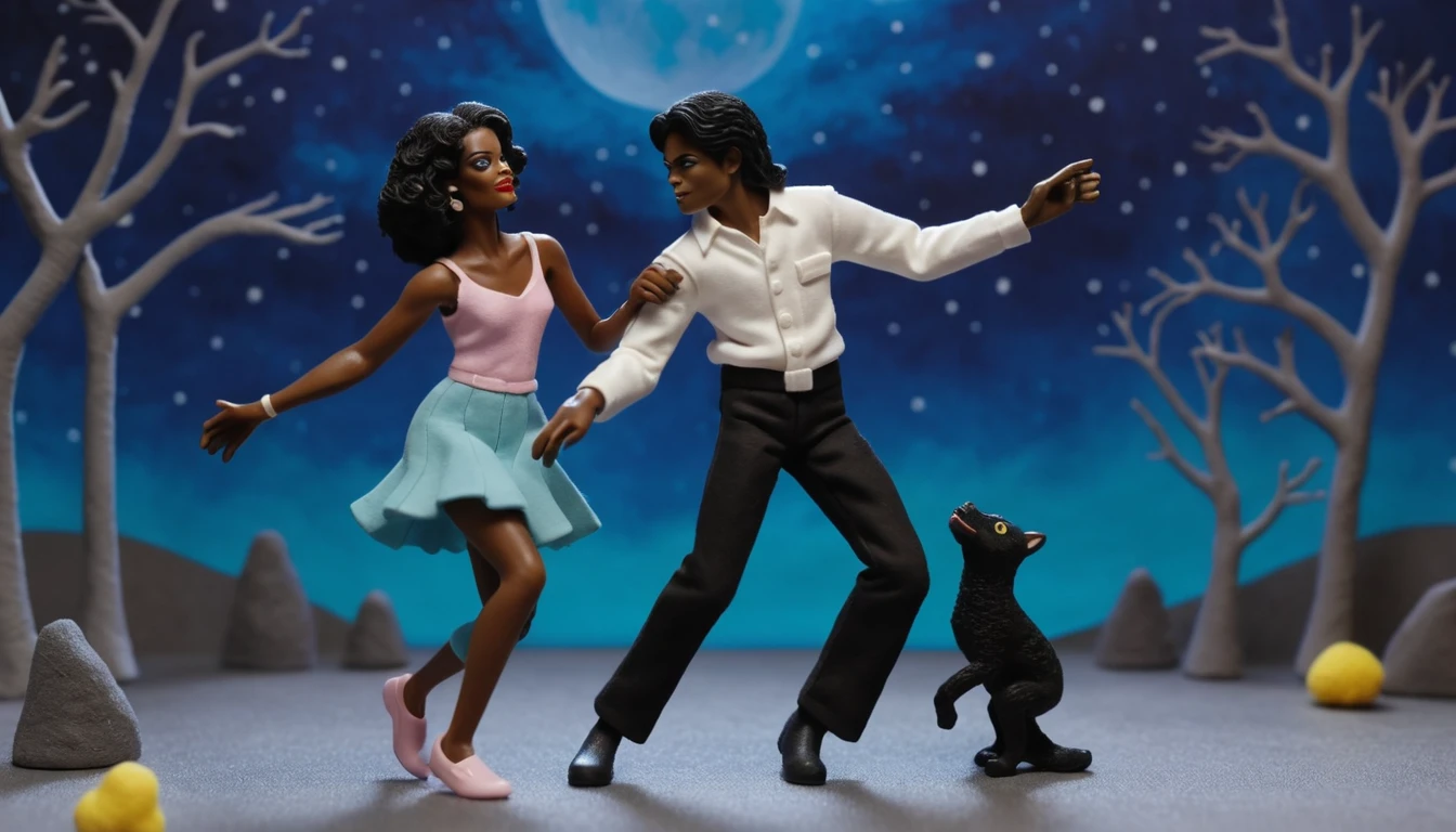 Coppia in claymation che balla sotto un cielo notturno stellato
