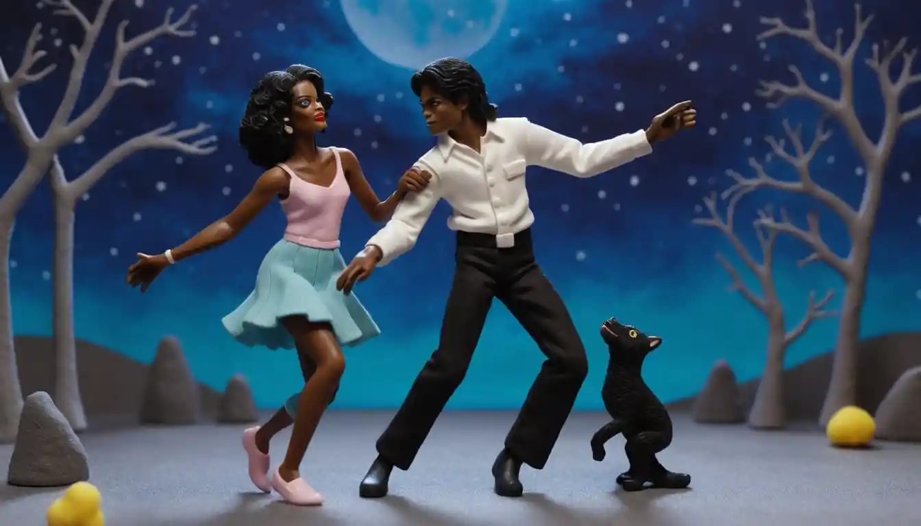 Coppia in claymation che balla sotto un cielo notturno stellato