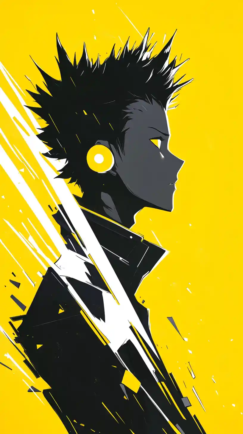 Stylized anime male profile portrait in bold yellow