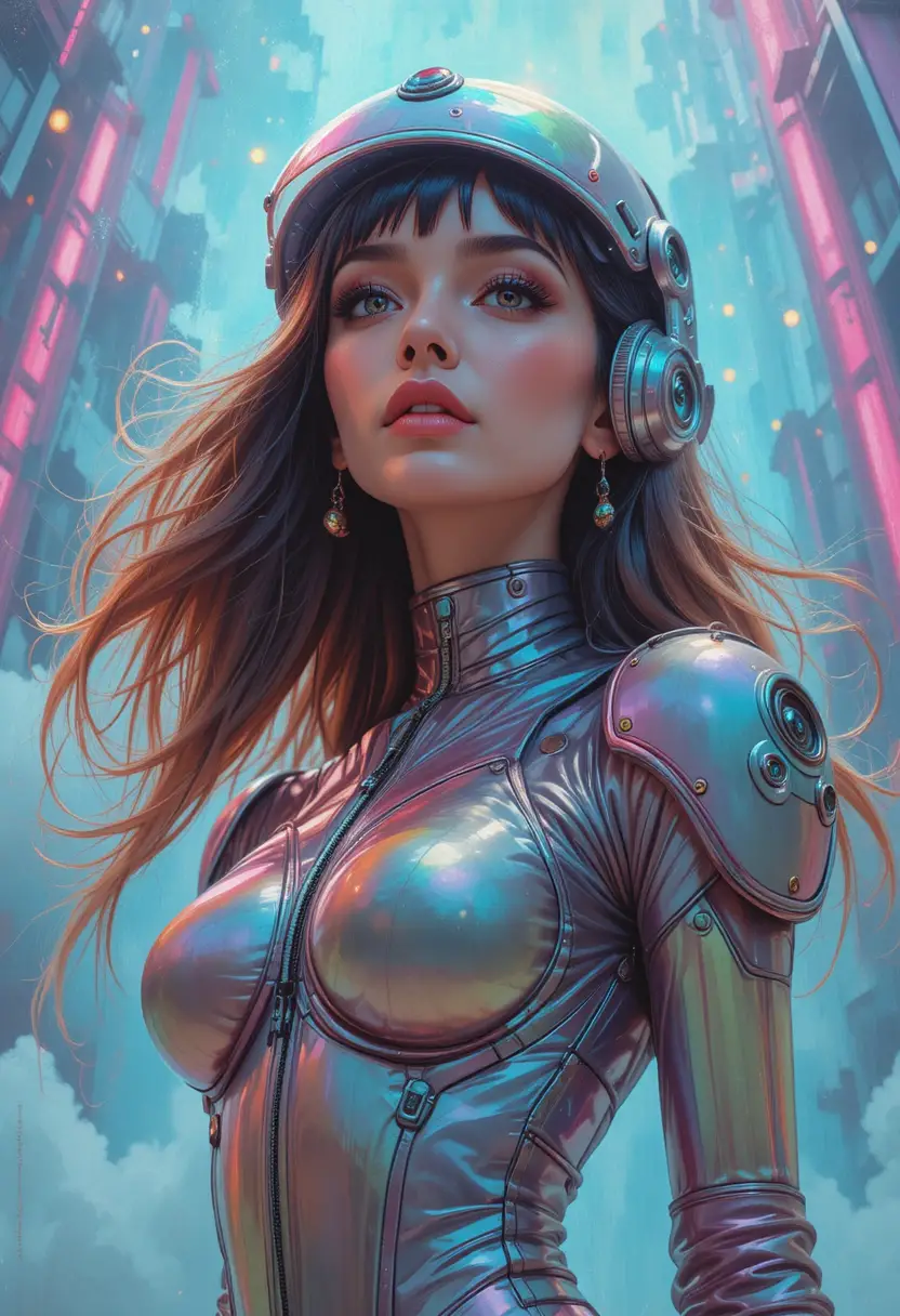 Cheeky Sci Fi Woman In Neon Armor From Low Angle