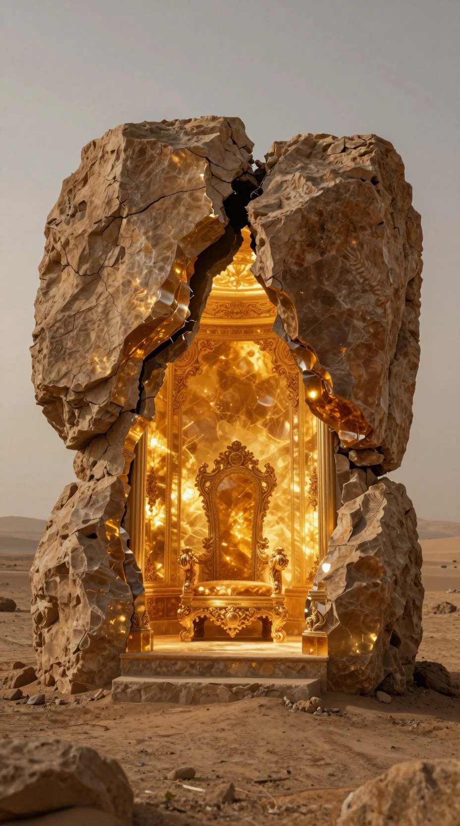 Lonely Rock Revealing A Glowing Amber Chamber