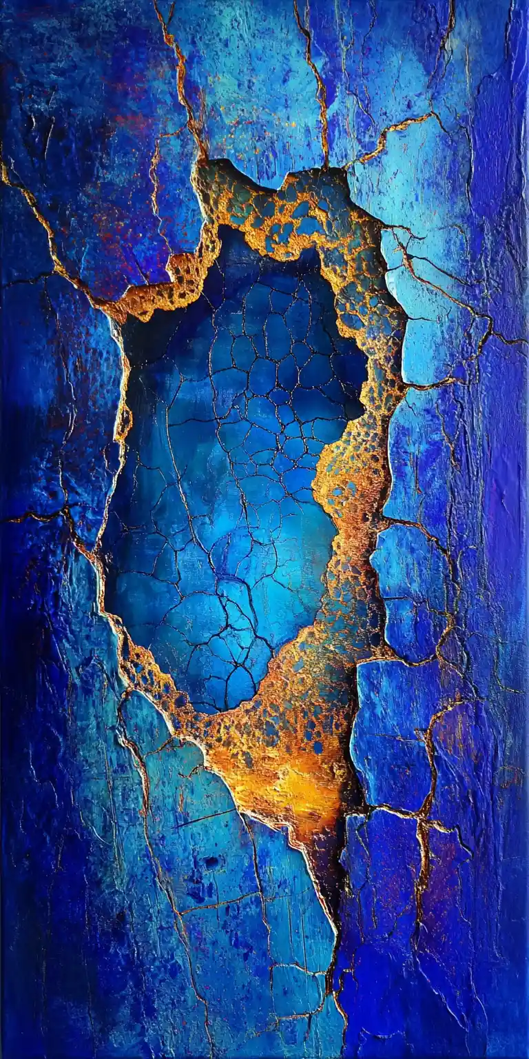 Amor surreal inspirado em kintsugi sobre fundo abstrato índigo