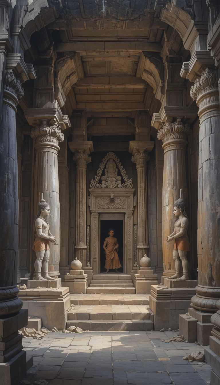 Pintura moderna das antigas esculturas em pedra de Ajanta e Ellora