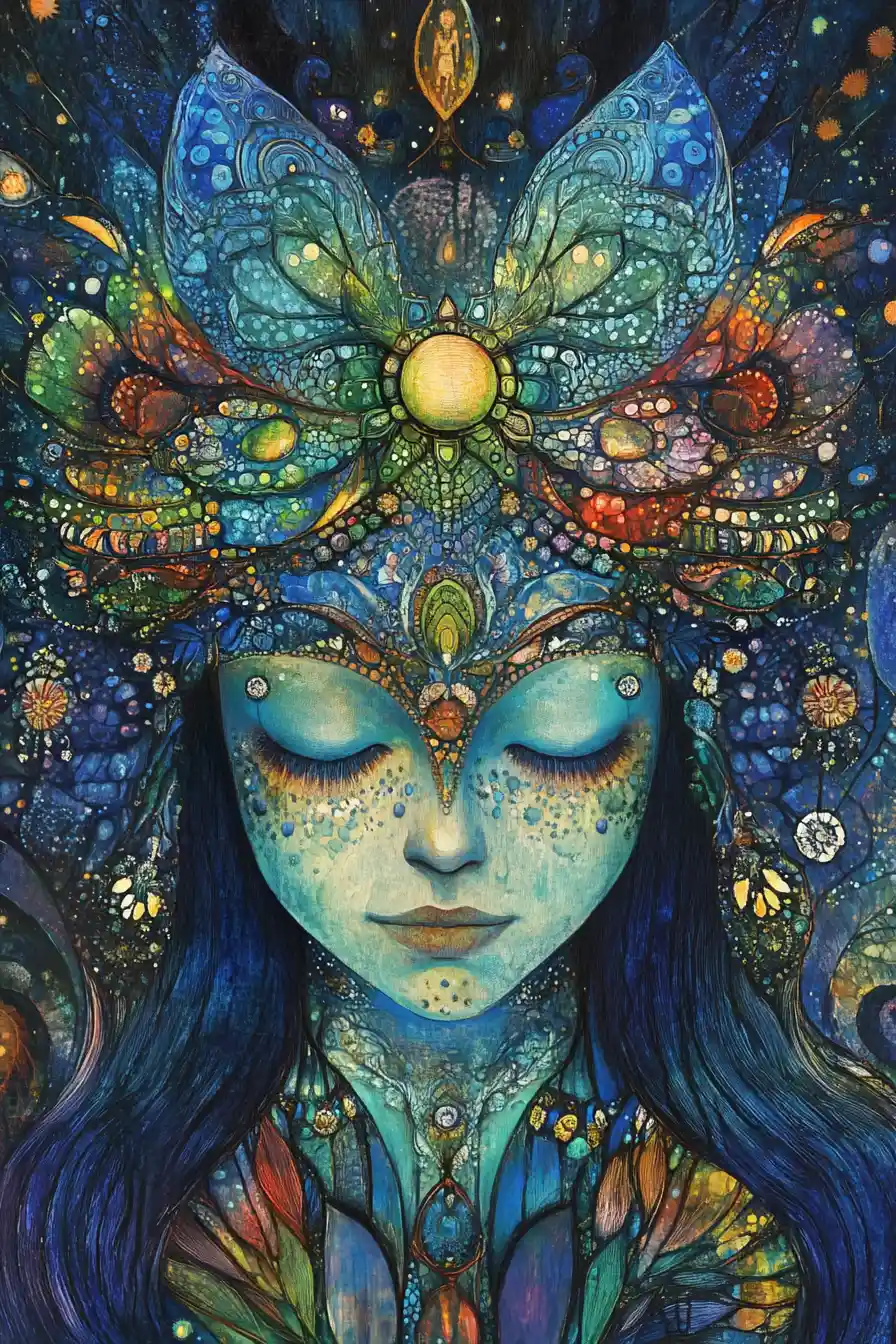 Spiritual painting depicting spirits in an ethereal afterlife realm