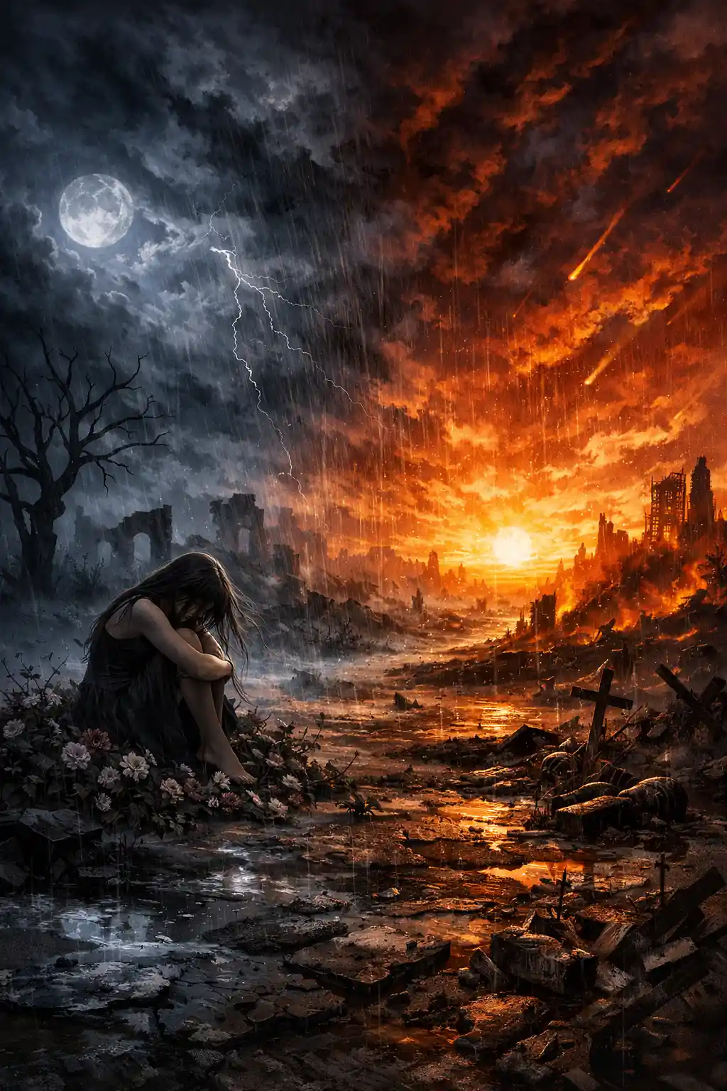 Fragile heart fading in a dark apocalyptic world