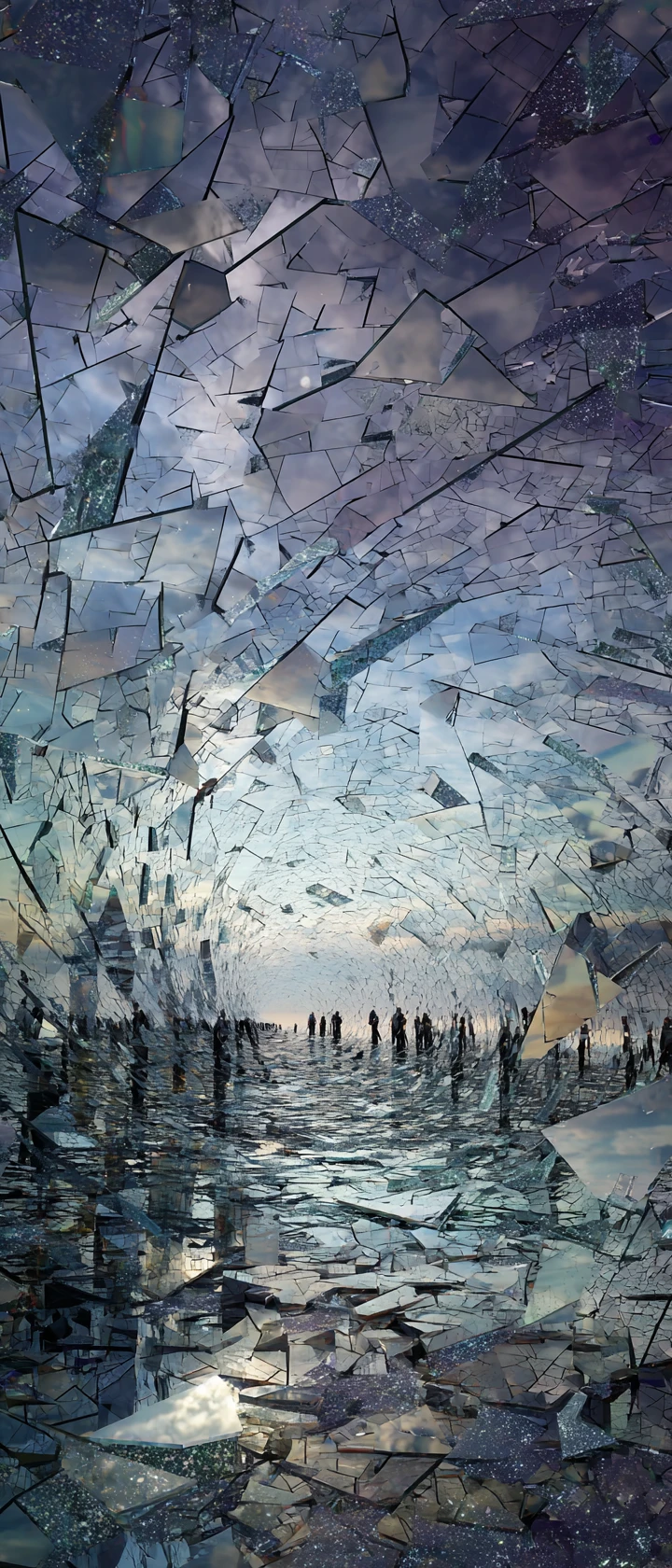 Surreal maze of shattered mirrors and fractured reflections
