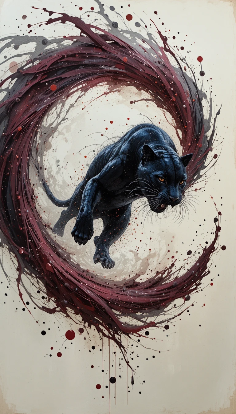 Schwarzer Panther im dynamischen spiraligen Wirbel aus Funken und Glitzern