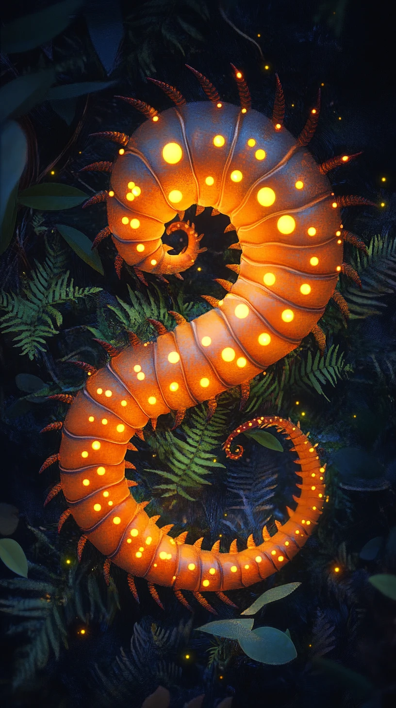 Curled millipede forming an elegant glowing spiral