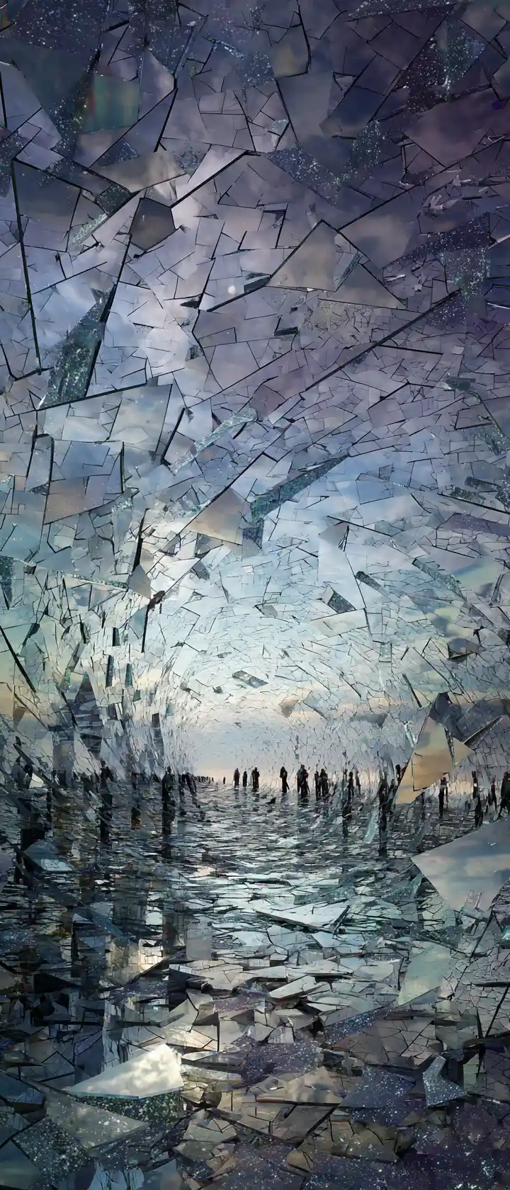 Surreal maze of shattered mirrors and fractured reflections