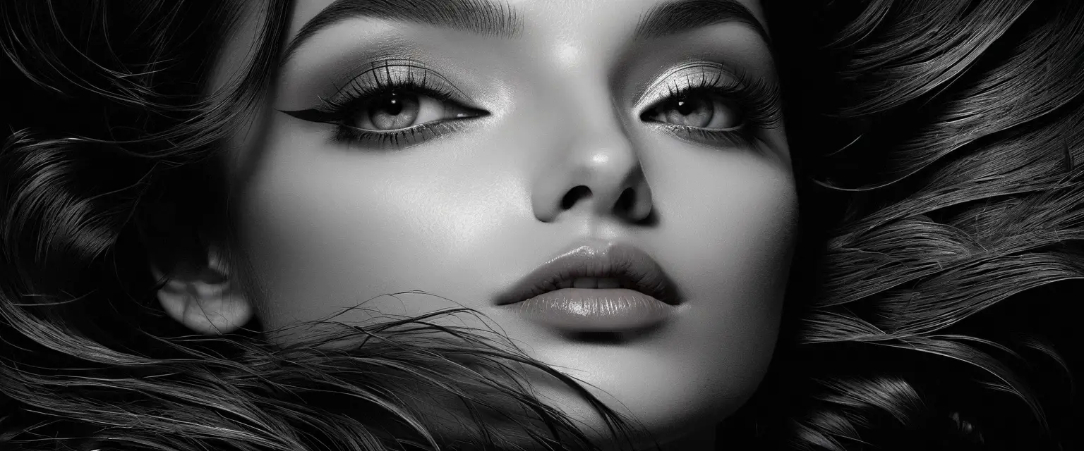 Engraved close up portrait of a glamorous mysterious woman