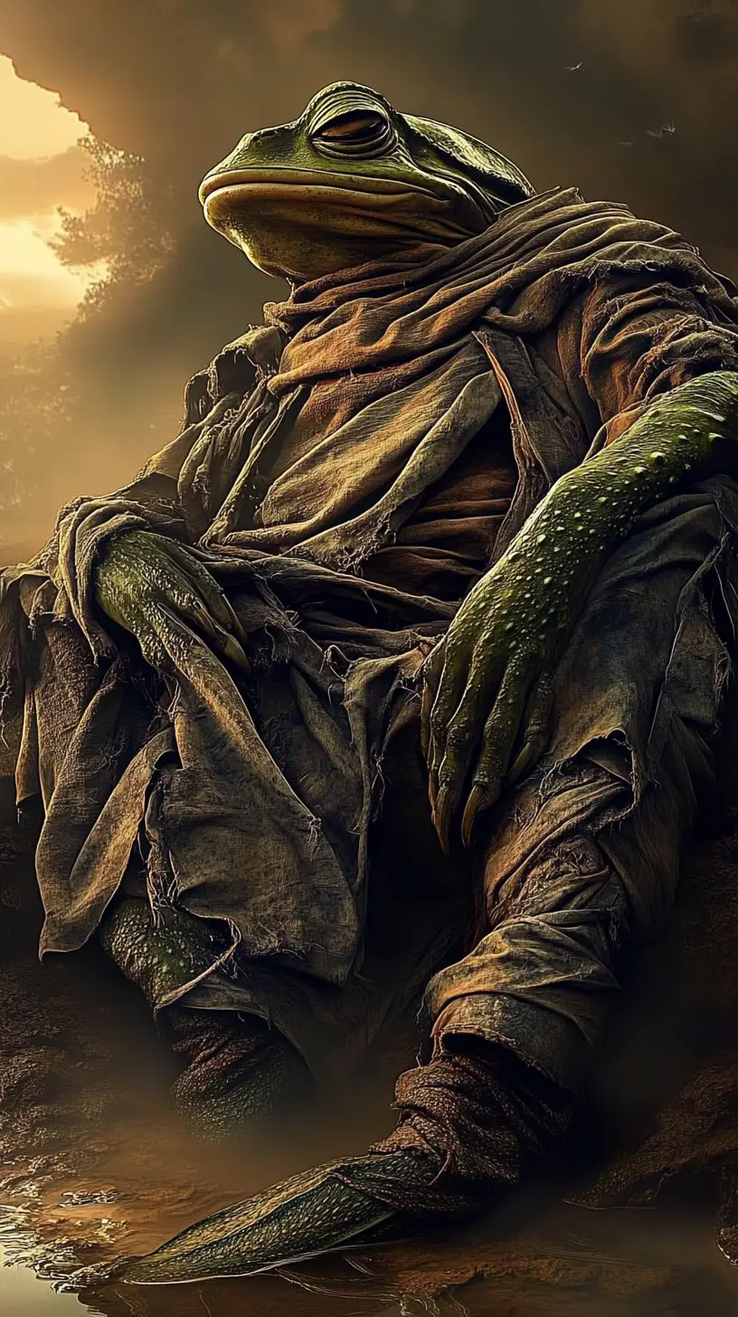 Relaxed Amphibious Creature Lounging In A Misty Landscape