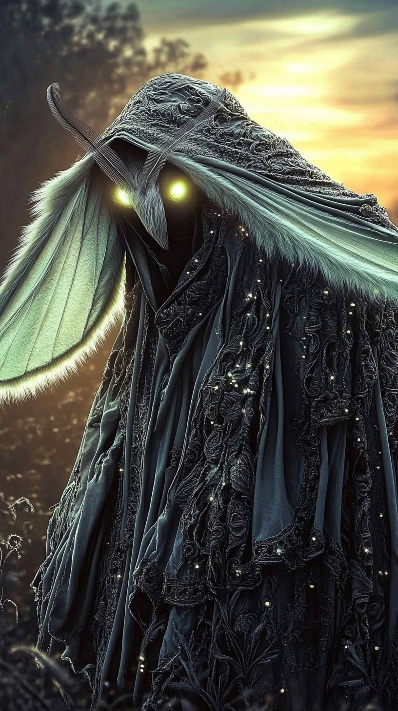 Mystical Luna Moth Creature In Flowing Iridescent Robes