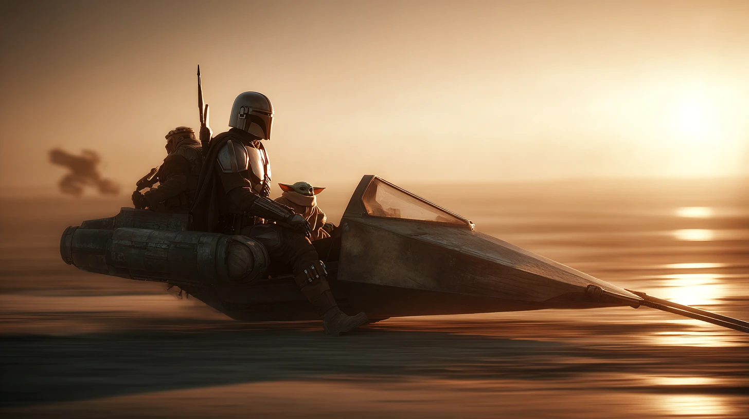 Spaceship approaching an alien planet in cinematic deep space