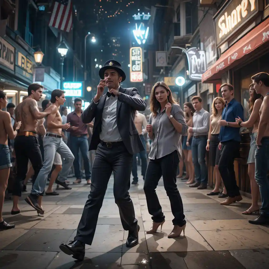 Young crowd gathering on a summer city street party