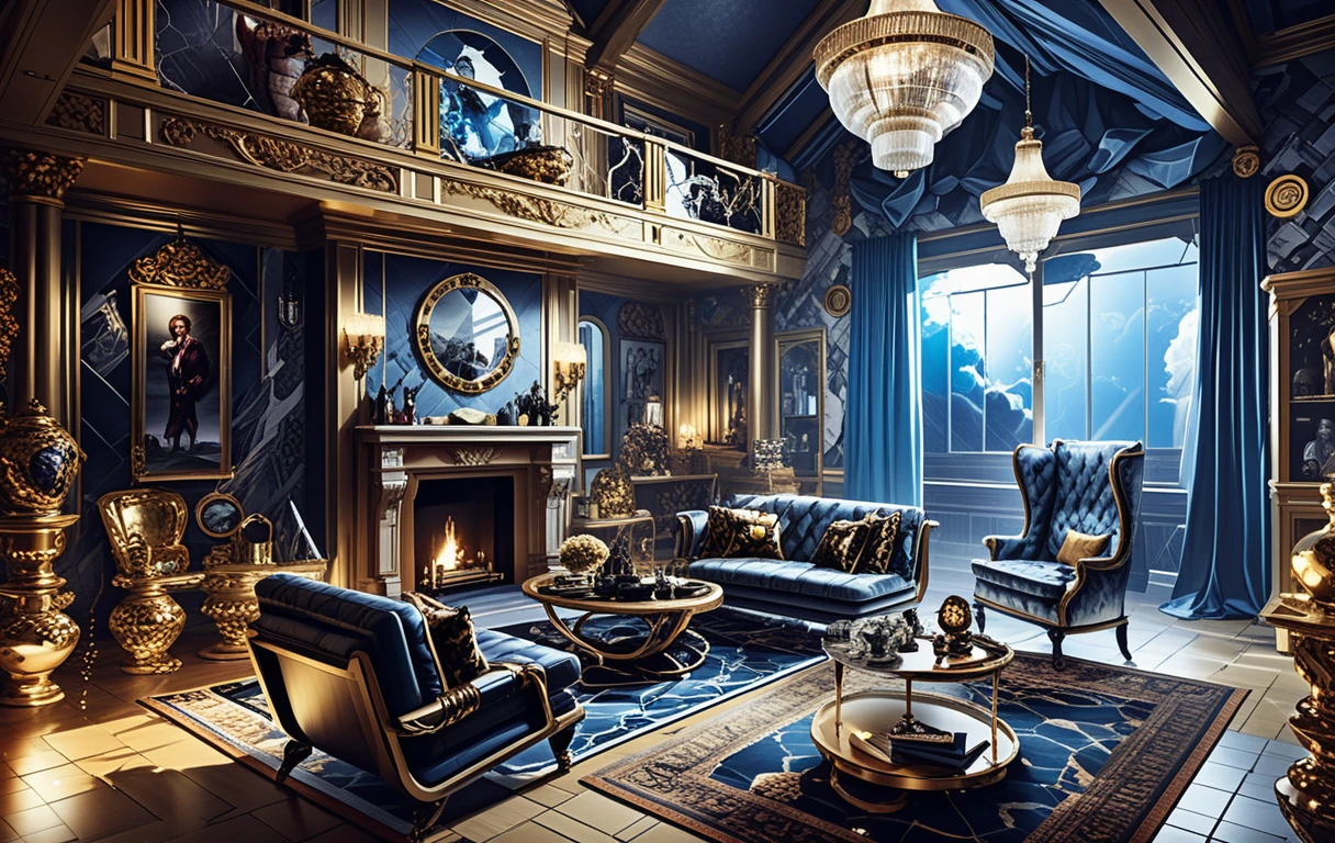 Moody Isometric View Of A Dark Maximalist Mansion Interior