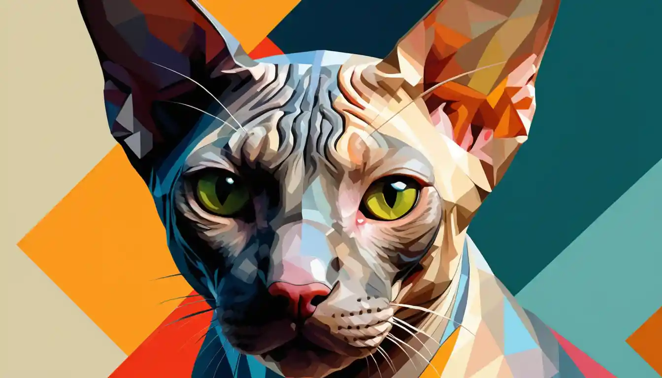 Ritratto astratto di gatto sphynx in vivace geometria cubista