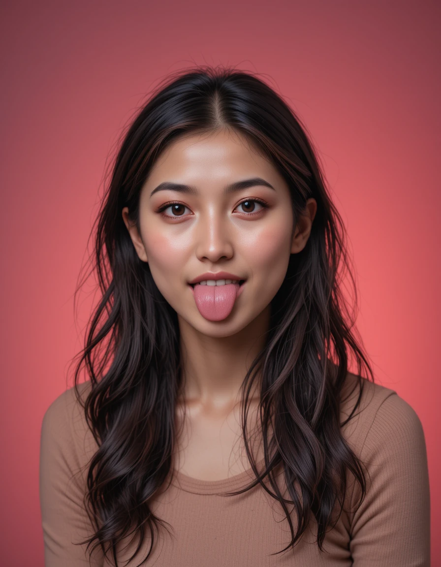 Verspieltes Porträt einer jungen gemischtrassigen asiatischen Frau