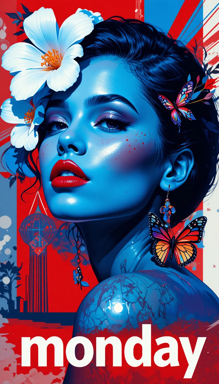 Colorful modern portrait of a woman with geometric background
