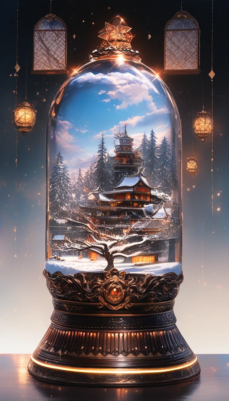 Woman Reading In A Snow Globe On An Old Tree Branch