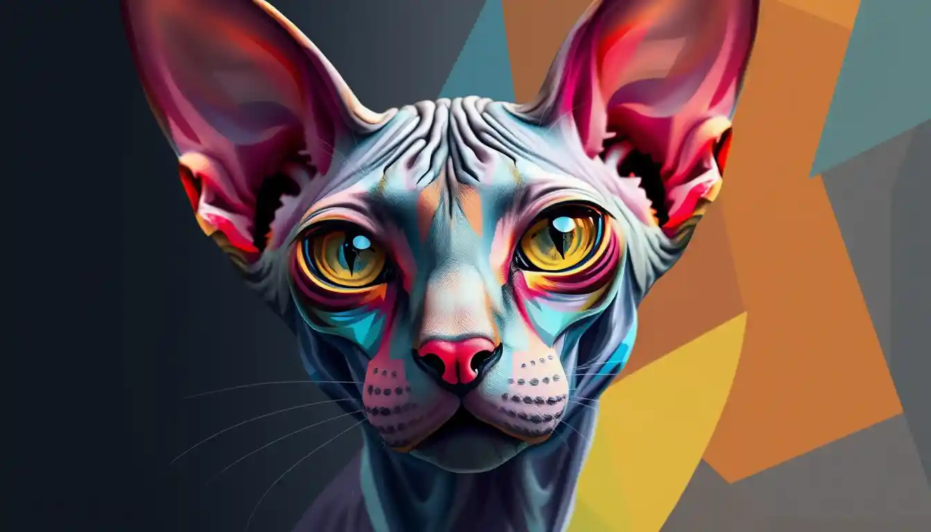 Abstract sphynx cat portrait in bold cubist style