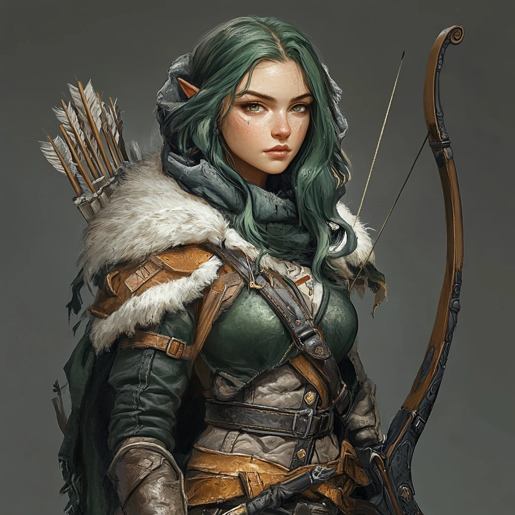 Green haired gnome girl ranger riding a fierce wolf