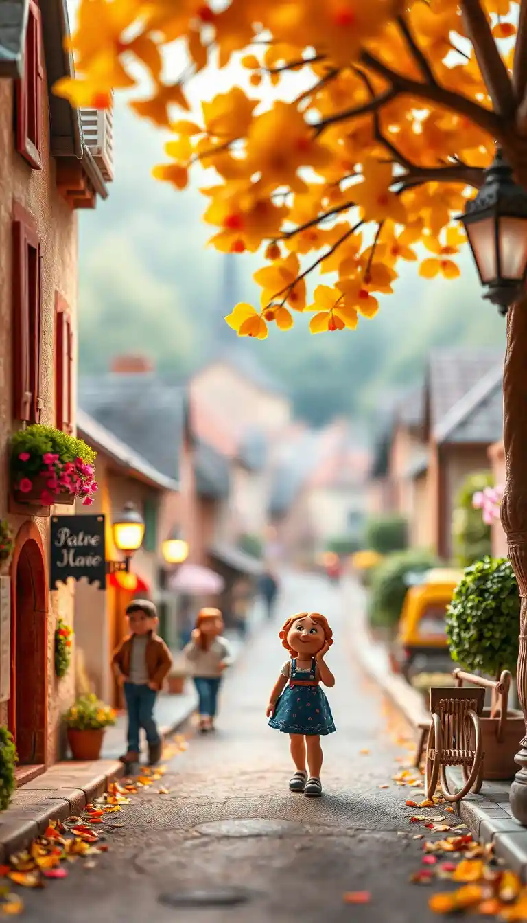 Pixar style clay cyclists racing through a French village
