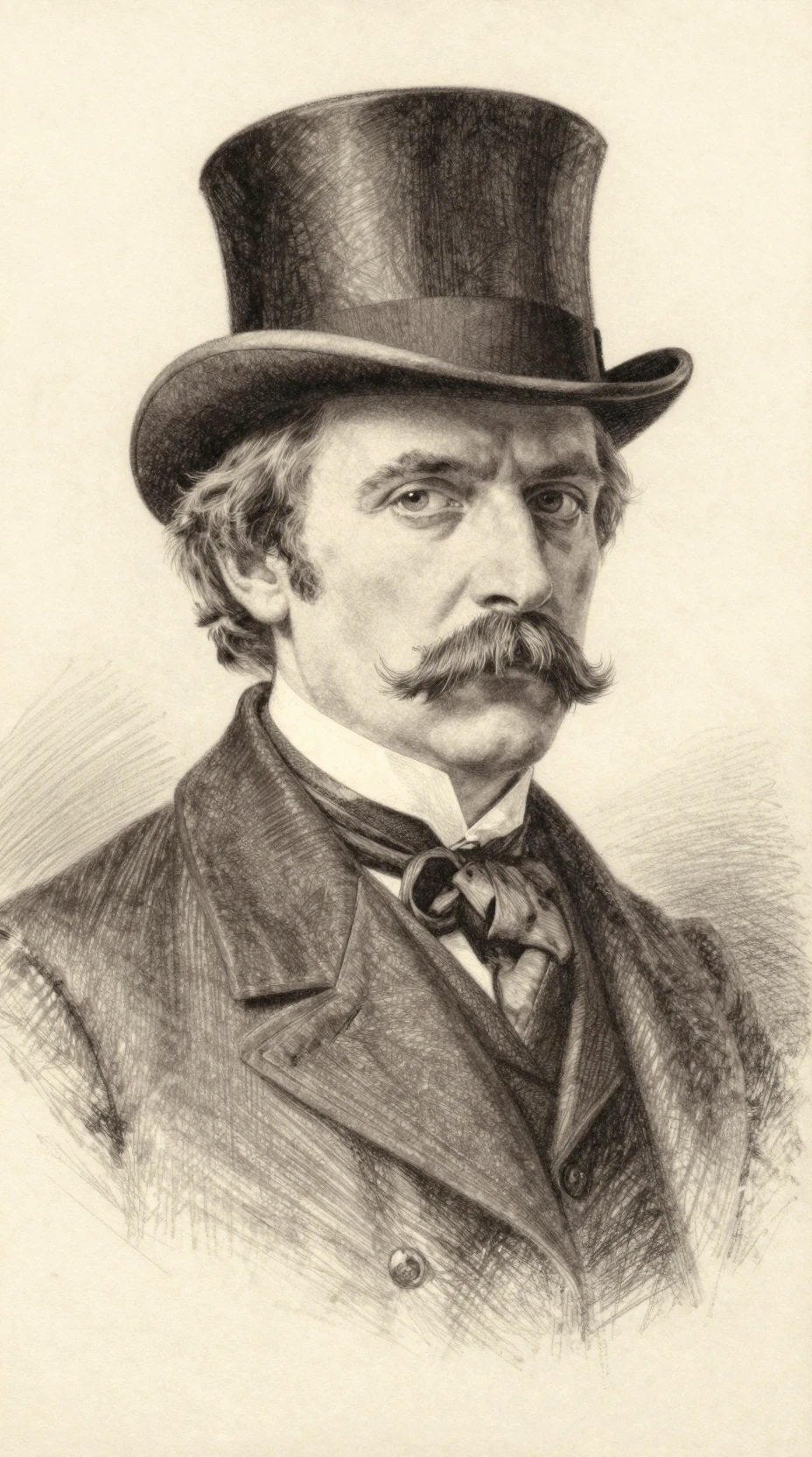 Vintage pencil portrait of a stern gentleman in top hat