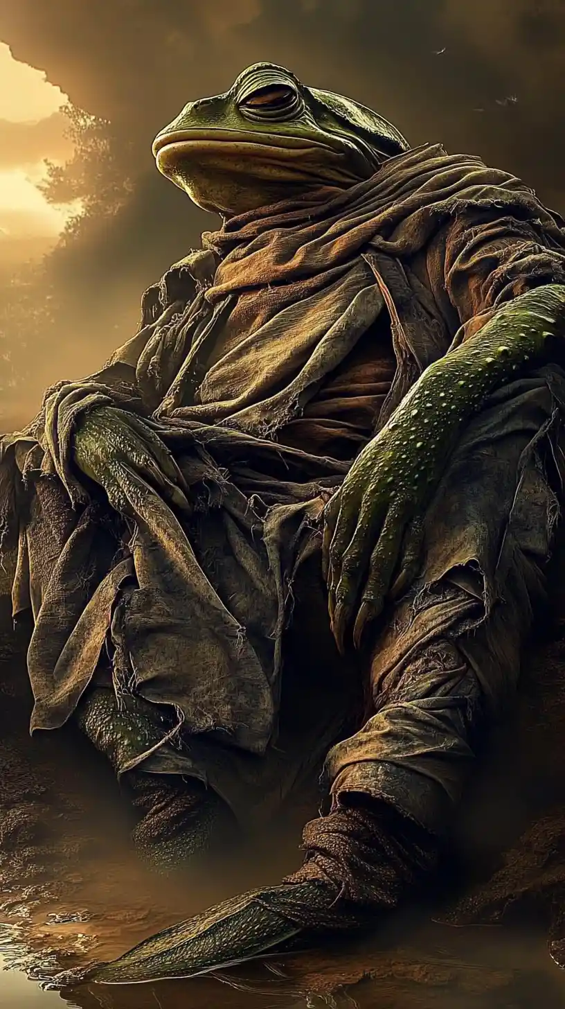 Relaxed Amphibious Creature Lounging In A Misty Landscape