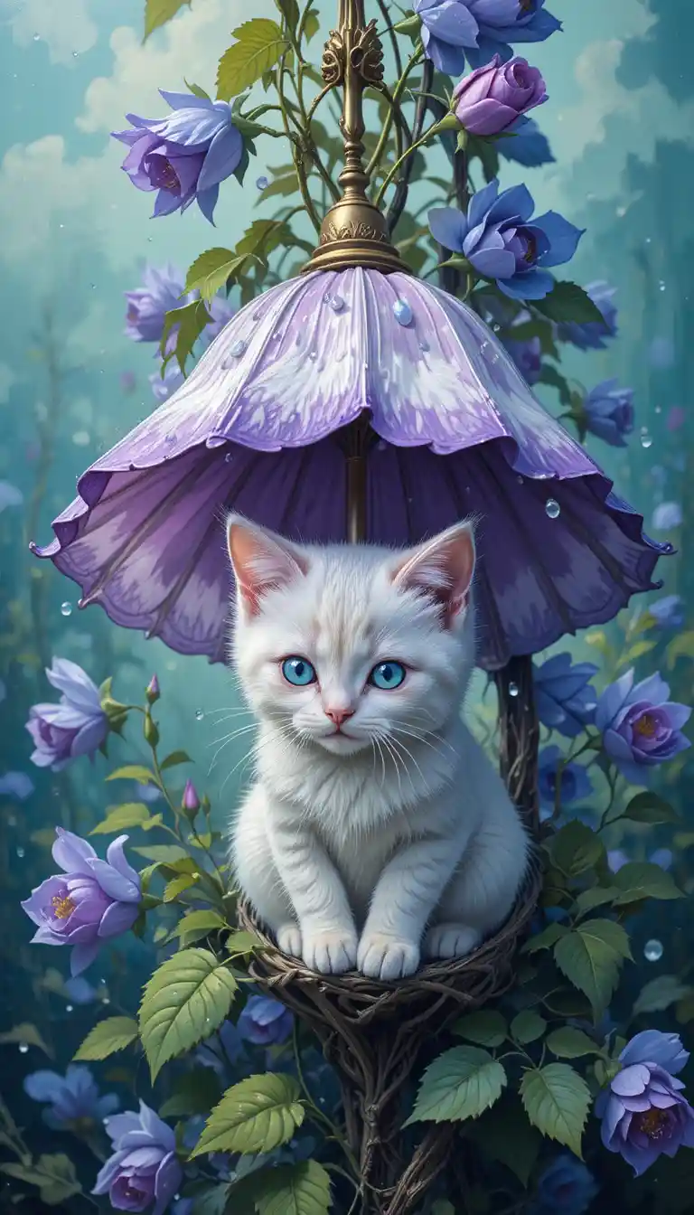 White climbing rose with purple edged petals in oil painting