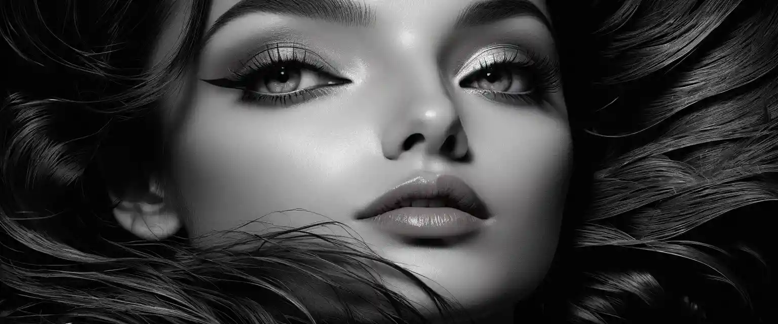 Primo piano inciso di una donna glamour e misteriosa