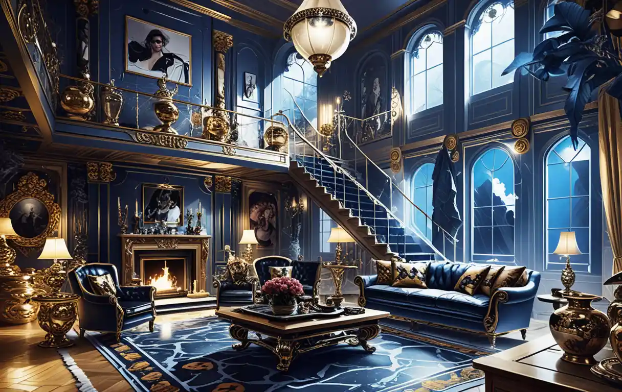 Moody Isometric Interior Of A Dark Two Story Mansion