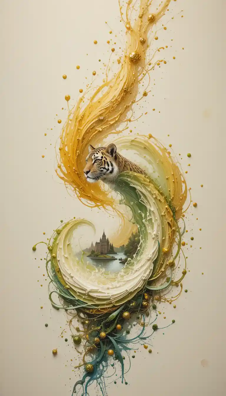 Fractal water vortex with powerful big cats in motion