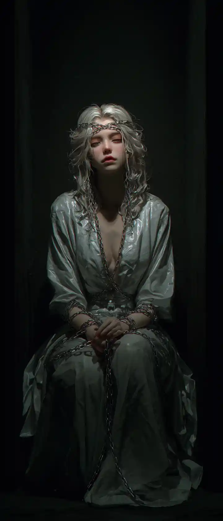 Royal maiden chained in a dark fantasy dungeon