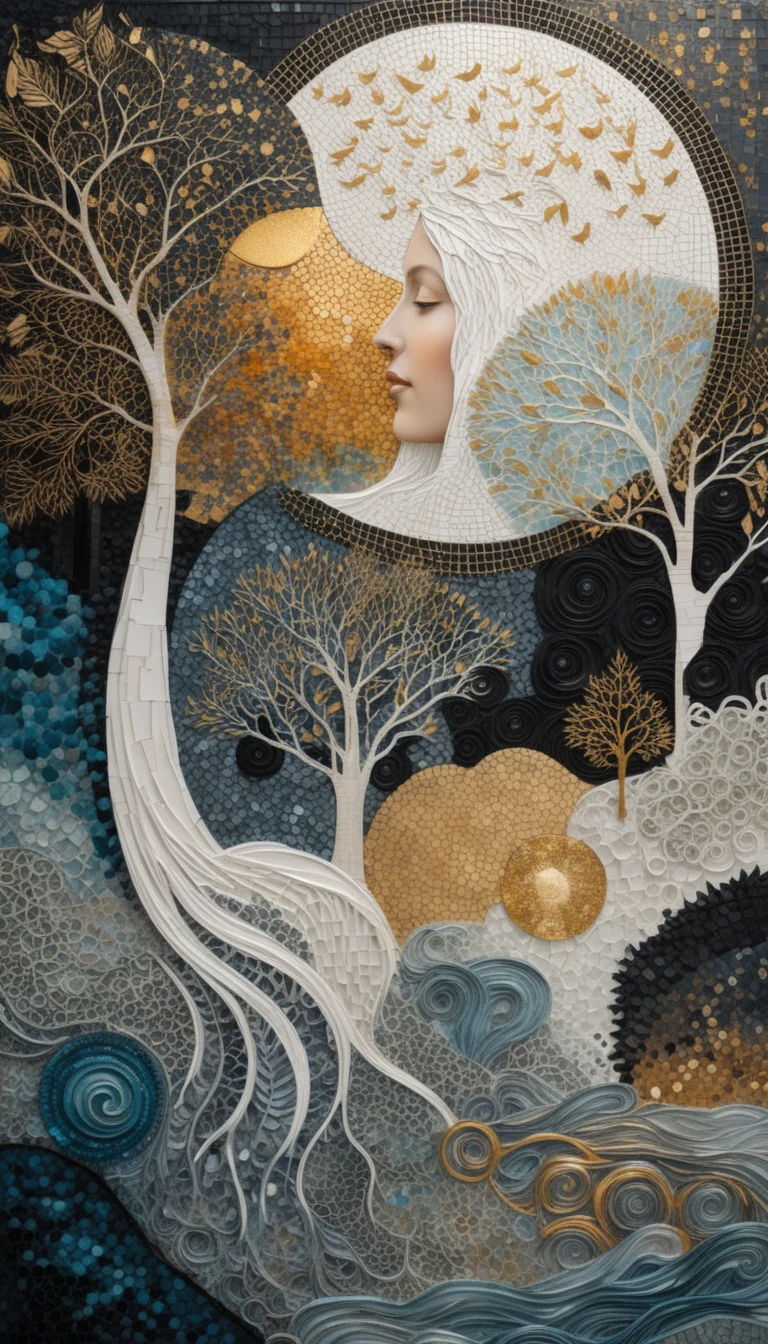 Surreal profile of a woman with branches and river hair
