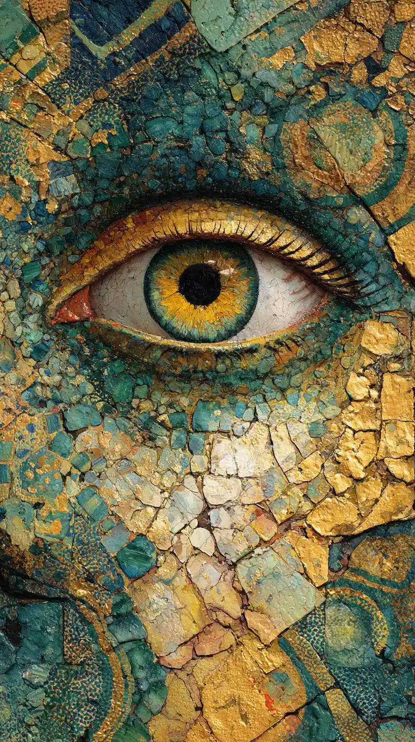 Surreal abstract painting with a central detailed eye