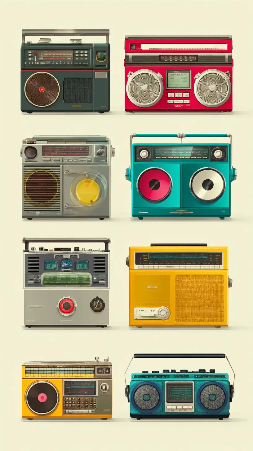 Catalogue of nine different vintage and modern music players