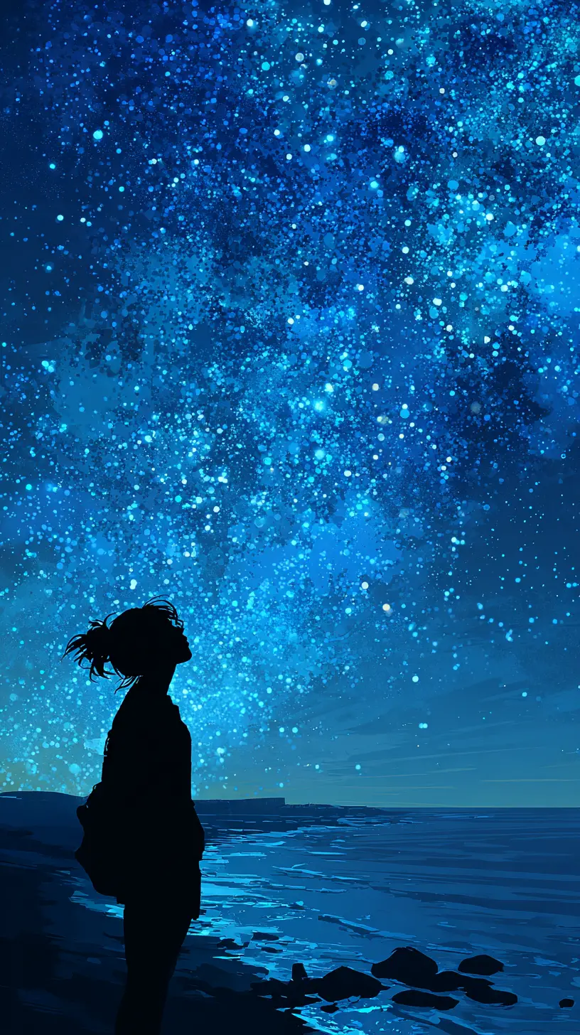 Figura in silhouette che guarda un vasto cielo notturno stellato