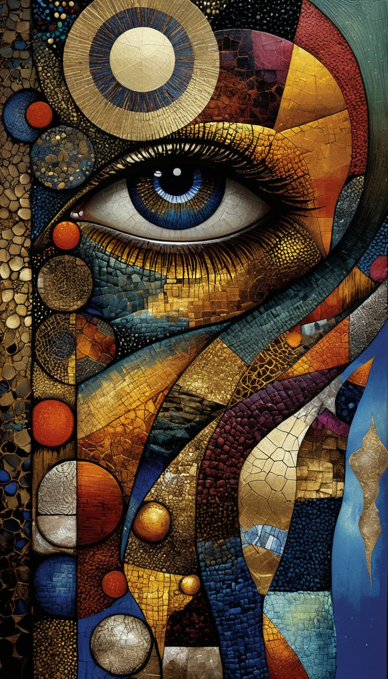 Surreal abstract painting with a central detailed eye