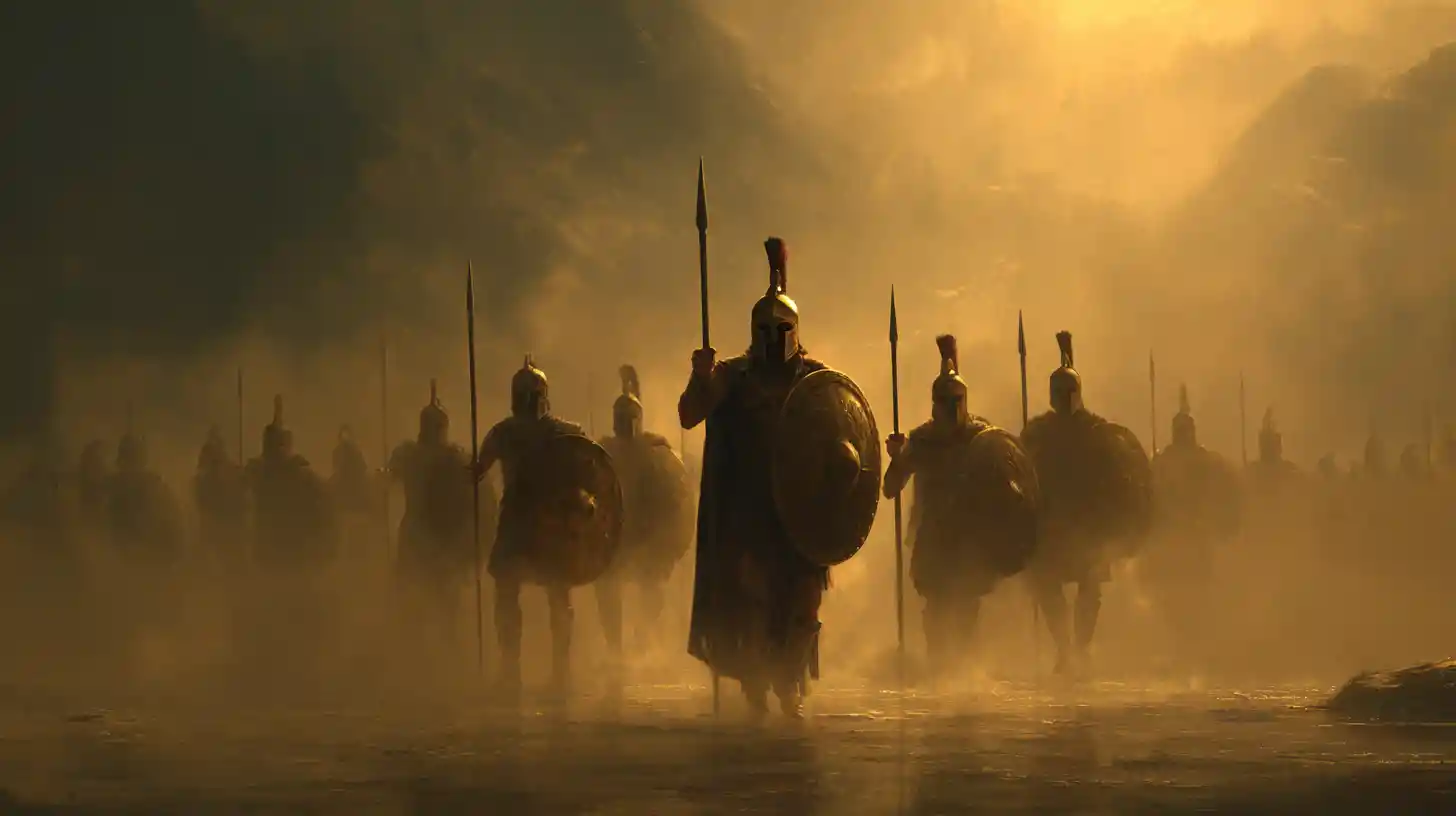 Classical warrior soldiers in soft golden realistic painting