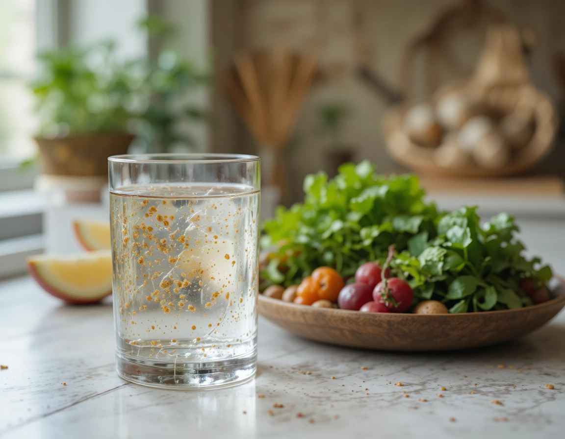 Mindful glass of water glowing with peace and light
