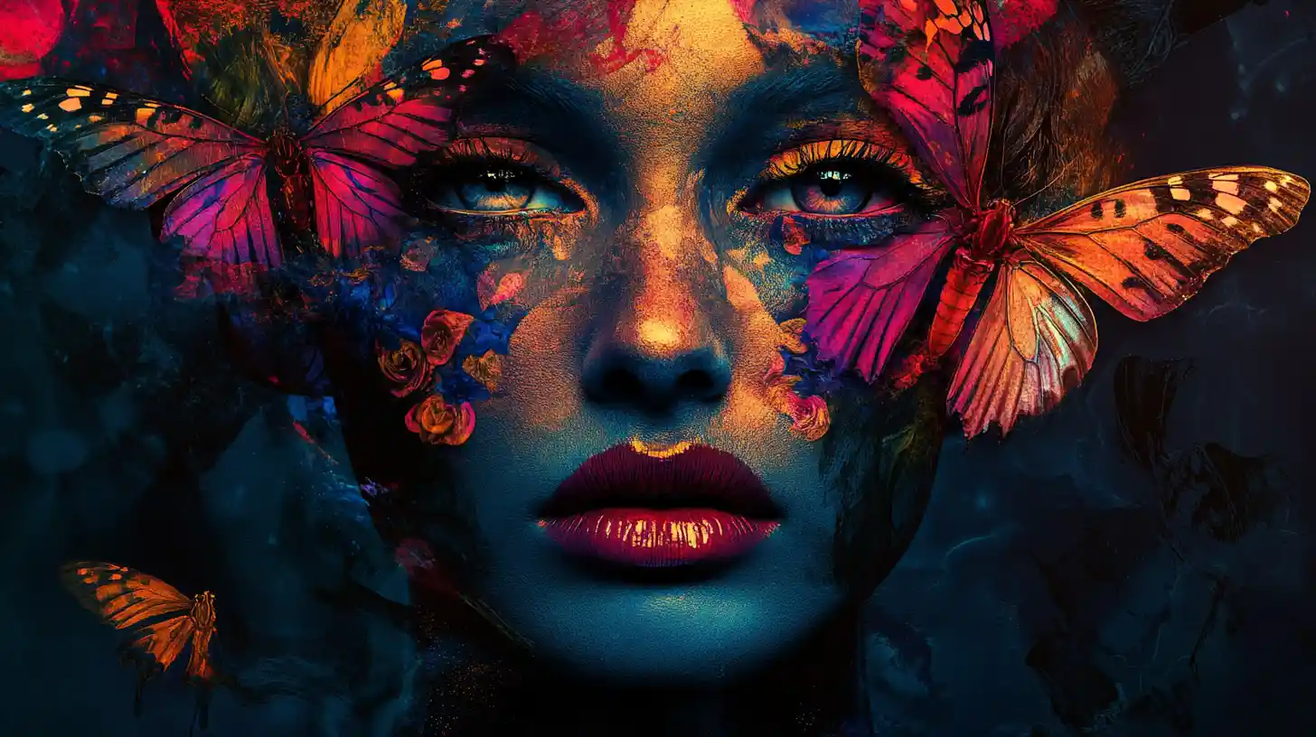 Surreal split portrait with morphing textures and vivid colors