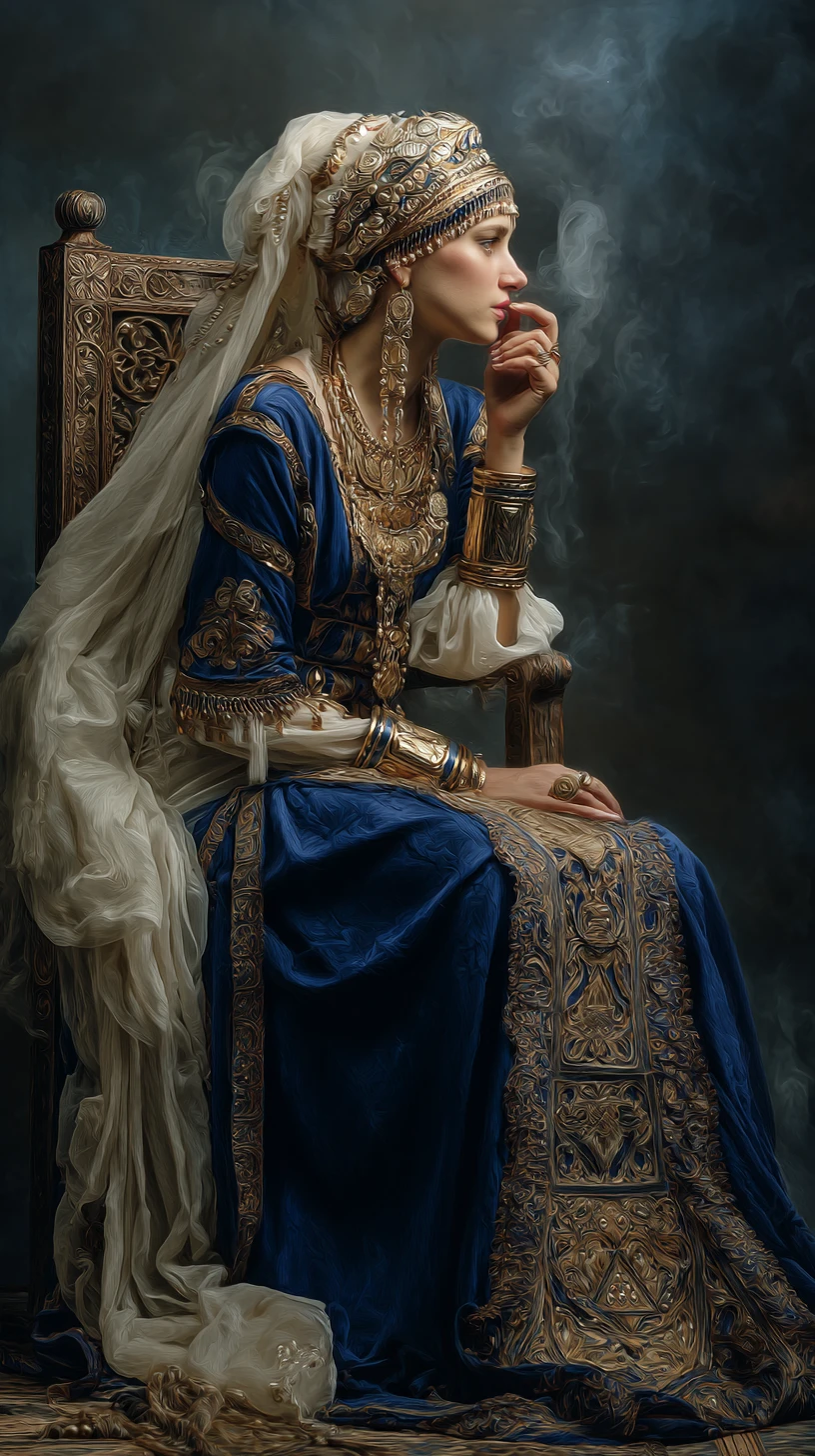 Elegant Arab woman in ornate ceremonial dress and veil
