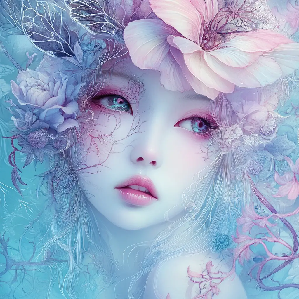 Ethereal romantic portrait of a mystical woman illustration