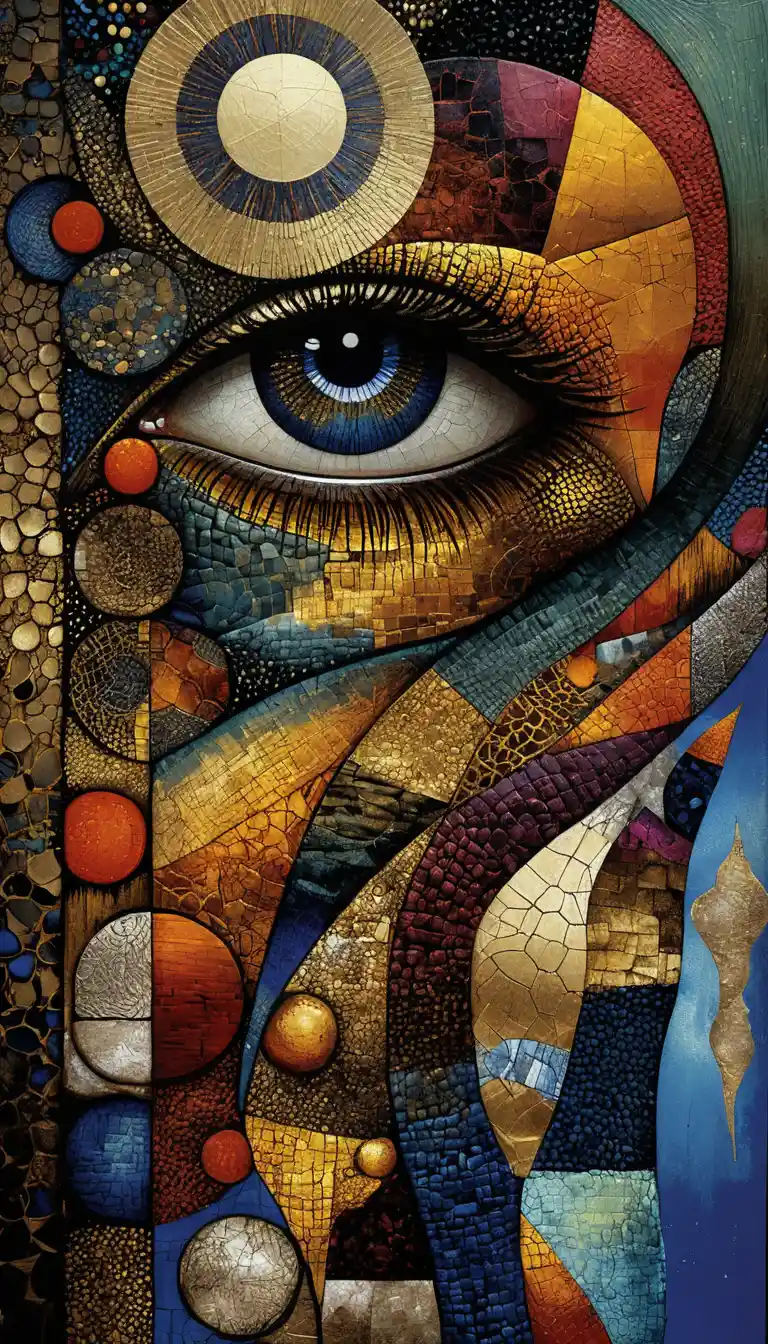 Surreal abstract painting with a central detailed eye