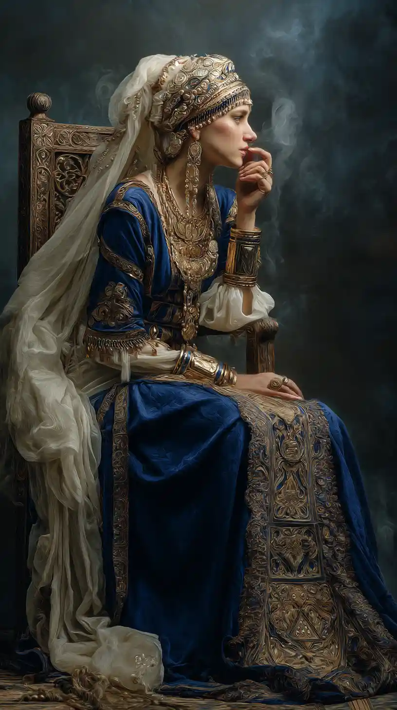 Elegant Arab woman in ornate ceremonial dress and veil
