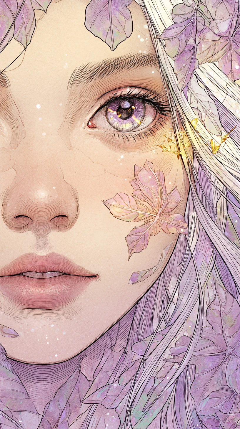 Celestial maiden portrait with luminous constellation eyes