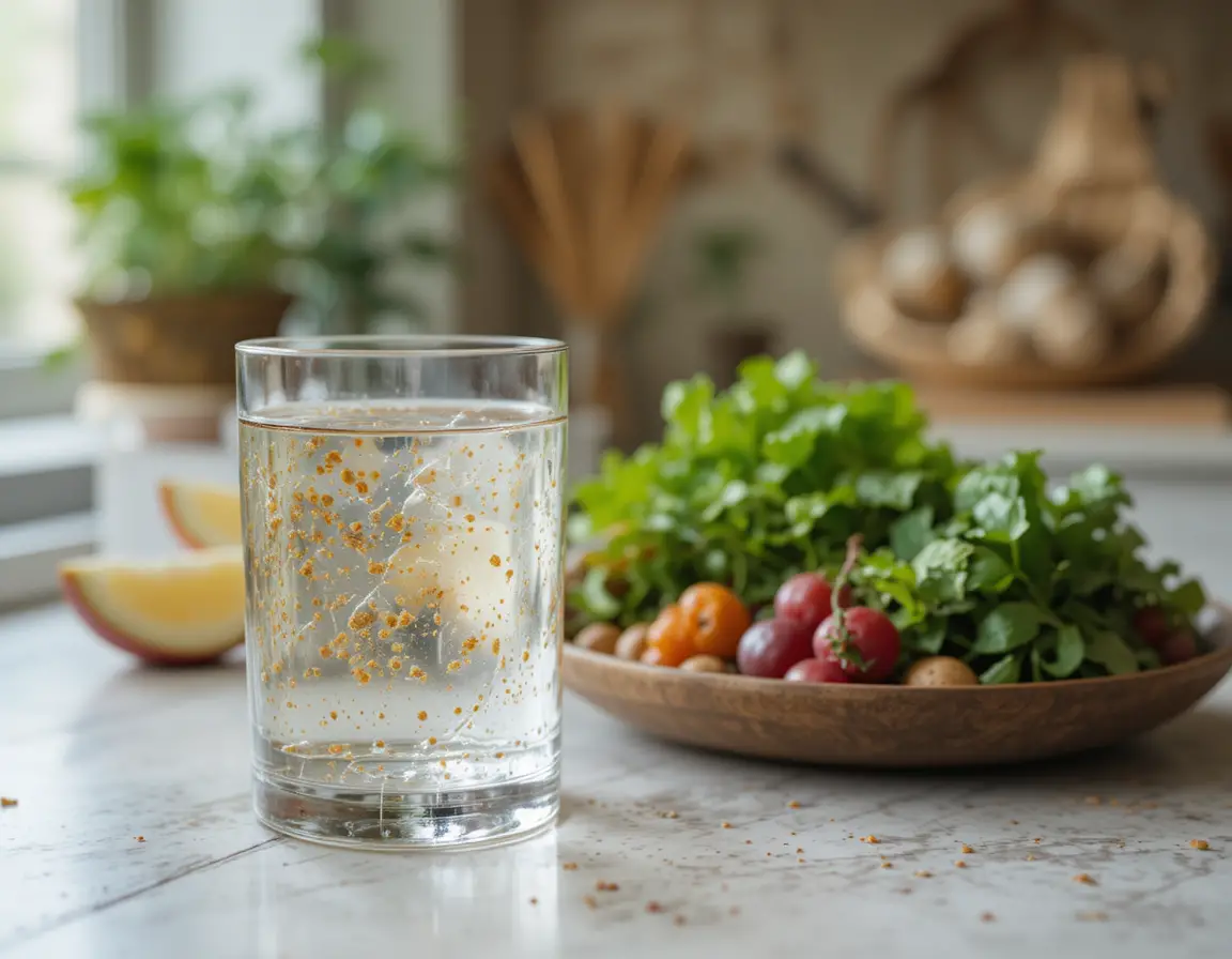 Mindful glass of water glowing with peace and light