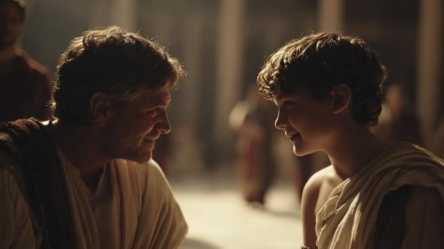 Gladiators honored in a grand classical arena with soft light