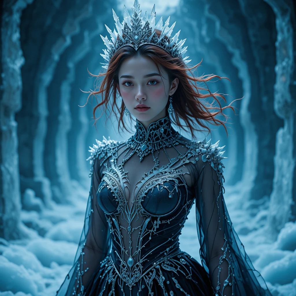 Korean ice queen in a shattered crystal evening gown